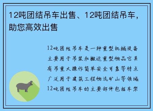 12吨团结吊车出售、12吨团结吊车，助您高效出售