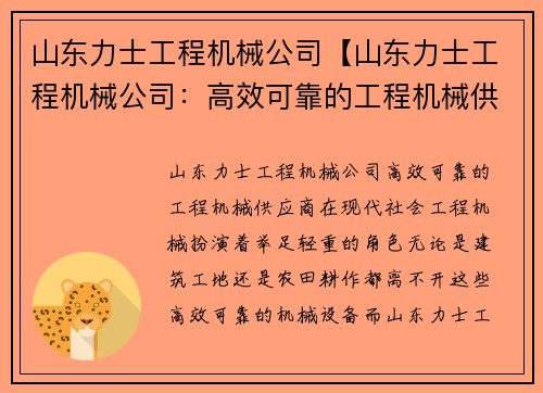 山东力士工程机械公司【山东力士工程机械公司：高效可靠的工程机械供应商】