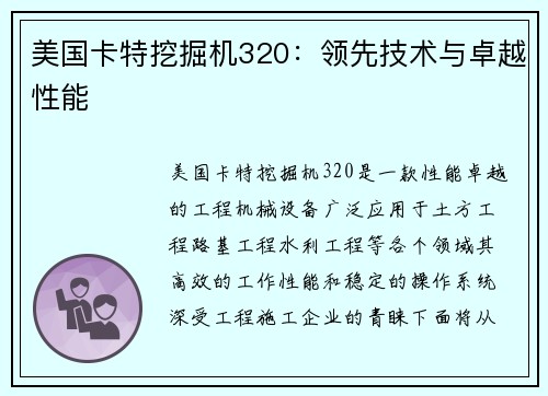 美国卡特挖掘机320：领先技术与卓越性能